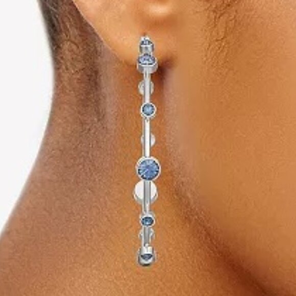 VERA WANG Rocker Chic Silver Blue Crystal 2" Hoop Earrings**NEW! - Picture 2 of 5